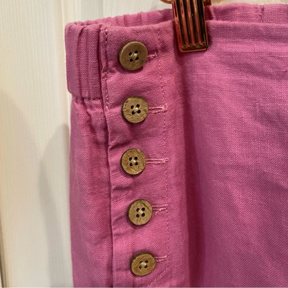 J Jill Two Piece Set Pink Plaid Button Up Top Linen Pull On Wide Leg Pants S